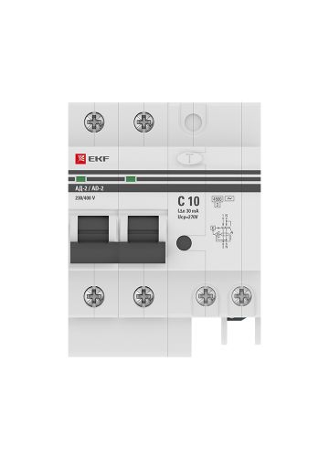 Дифференциальный автомат АД-2 10А/ 30мА (хар. C, AC, электронный, защита 270В) 4,5кА EKF PROxima