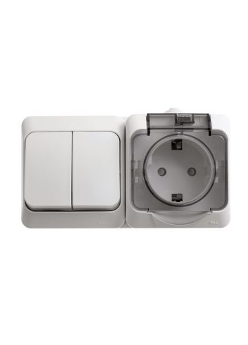 Блок Этюд BPA16-242B розетка с заземлением со шторками + выключатель 2-клавишный, белый