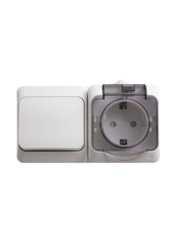 Блок Этюд BPA16-241B розетка с заземлением со шторками + выключатель 1-клавишный, белый