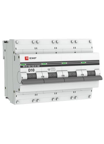 Автоматический выключатель 4P  10А (D) 10kA ВА 47-100 EKF PROxima (mcb47100-4-10D-pro)