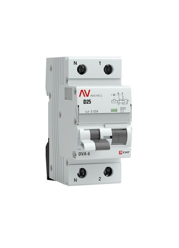 Дифференциальный автомат DVA-6 1P+N 25А (D)  30мА (AC) 6кА EKF AVERES (rcbo6-1pn-25D-30-ac-av)