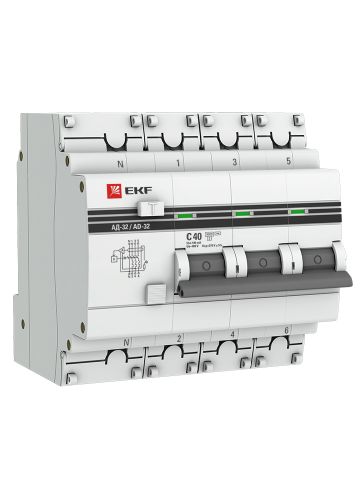 Дифференциальный автомат АД-32 3P+N 40А/100А (хар. C, AC, электронный, защита 270В) 4,5кА EKF PROxima (DA32-40-100-4P-pro)