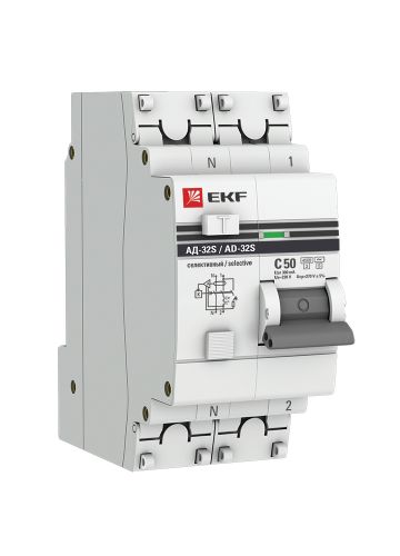 Дифференциальный автомат АД-32 (селективный) 1P+N 50А/300мА EKF PROxima (DA32-50-300S-pro)