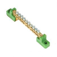 Шина "0" PE 6x9мм 10 отверстий, латунь, с контактной пластиной, 2 угловых изолятора EKF PROxima