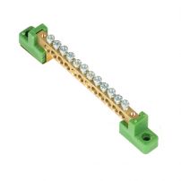 Шина "0" PE 6x9мм 12 отверстий, латунь, с контактной пластиной, 2 угловых изолятора EKF PROxima