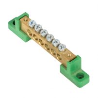 Шина "0" PE 8x12мм 6 отверстий, латунь, с контактной пластиной, 2 угловых изолятора EKF PROxima