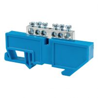 Шина "0" N (6x9мм) 6 отверстий, цинк, синий изолятор на DIN-рейку EKF