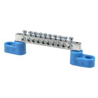 Шина "0" N (6x9мм) 10 отверстий, цинк, 2 синих угловых изолятора EKF