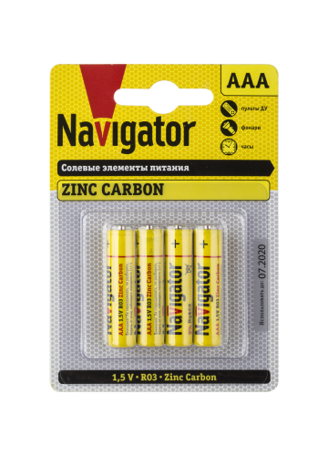 Батарейка солевая Navigator NBT-NS-R03-BP4