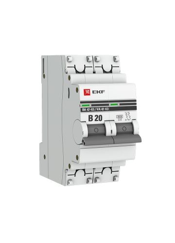 Автоматический выключатель 2P 20А (B) 6кА ВА 47-63 EKF PROxima