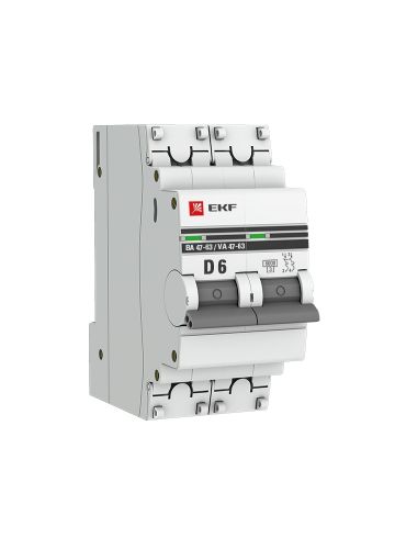 Автоматический выключатель 2P 6А (D) 6кА ВА 47-63 EKF PROxima