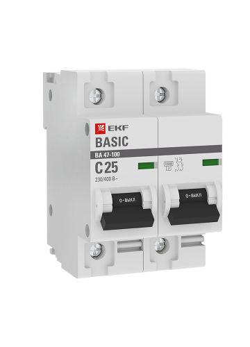 Автоматический выключатель 2P  25А (C) 10kA ВА 47-100 EKF Basic