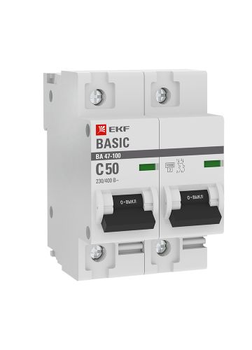 Автоматический выключатель 2P  50А (C) 10kA ВА 47-100 EKF Basic