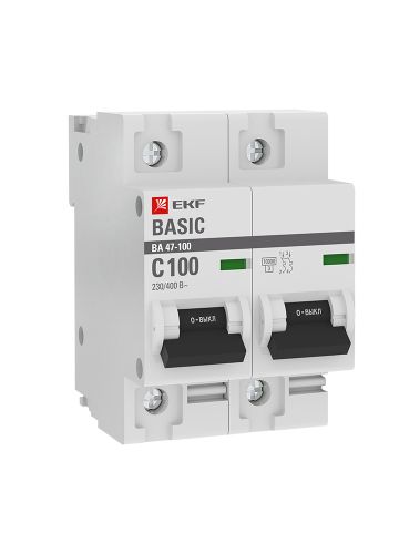 Автоматический выключатель 2P 100А (C) 10kA ВА 47-100 EKF Basic