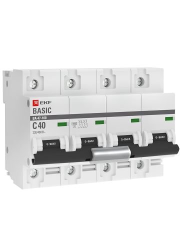 Автоматический выключатель 4P  40А (C) 10kA ВА 47-100 EKF Basic