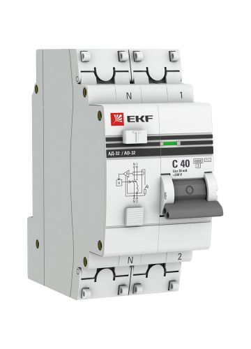 Дифференциальный автомат АД-32 1P+N 40А/30мА (хар. C, AС, электронный, защита 270В) 6кА EKF PROxima