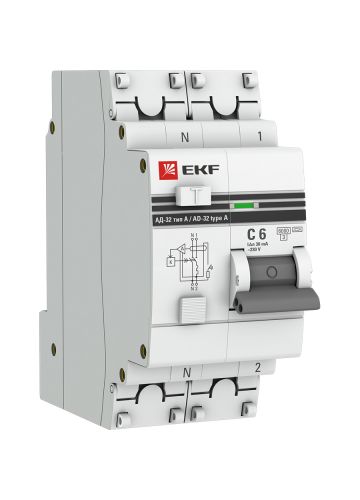 Дифференциальный автомат АД-32 1P+N 6А/30мА (хар. C, A, электронный, защита 270В) 6кА EKF PROxima