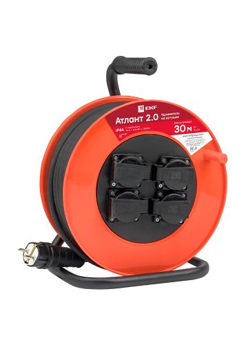 Удлинитель на катушке "Атлант 2.0" 4 гнезда 30м с заземлением КГ 3*1,5 16А/3,5кВт IP44 PROxima EKF