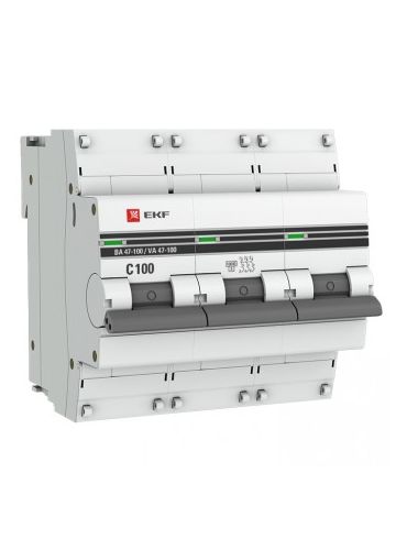 Автоматический выключатель 3P 100А (C) 10kA ВА 47-100 EKF PROxima (mcb47100-3-100C-pro)