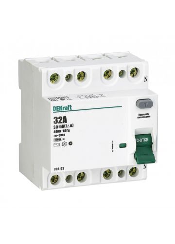 Выключатель дифференциального тока Dekraft 4P 63А 30мА тип AC УЗО-03 6кА (14081DEK)