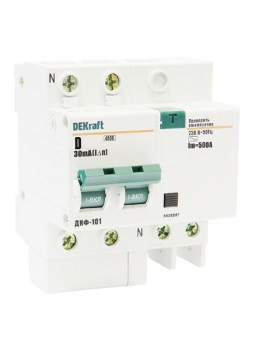 Автоматический выключатель дифференциального тока Dekraft АВДТ 2Р 63А 30мА тип AC х-ка D ДИФ-101 4,5кА (15092DEK)