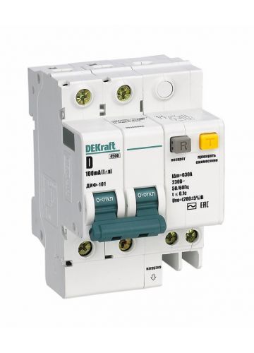 Автоматический выключатель дифференциального тока Dekraft АВДТ 2Р 63А 100мА тип AC х-ка D ДИФ-101 4,5кА (15110DEK)