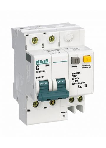 Автоматический выключатель дифференциального тока Dekraft АВДТ 2P 63А 30мА AC C + OV ДИФ-101 4,5кА (15154DEK)