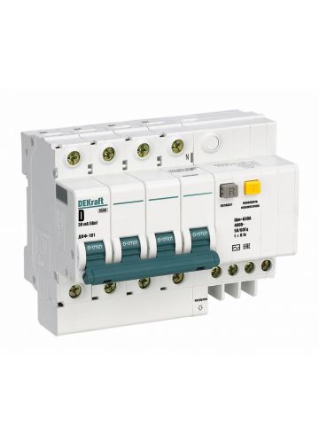 Автоматический выключатель дифференциального тока Dekraft АВДТ 4P 63А 30мА тип AC х-ка D ДИФ-101 4,5кА (15181DEK)