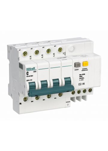 Автоматический выключатель дифференциального тока Dekraft АВДТ 3P+N 63А 30мА тип AC х-ка C ДИФ-101 4,5кА (15190DEK)