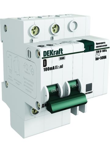 Автоматический выключатель дифференциального тока Dekraft АВДТ 1P+N 63А 100мА AC х-ка D ДИФ-101 4,5кА (15217DEK)