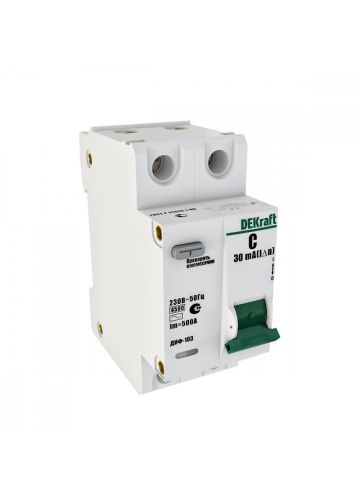 Автоматический выключатель дифференциального тока DEKraft АВДТ 1Р+N 20А 30мА тип AC х-ка C ДИФ-103 4,5кА (16014DEK)