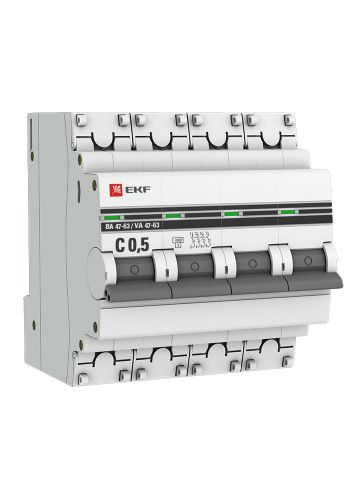 Автоматический выключатель 4P  0,5А (C) 4,5kA ВА 47-63 EKF PROxima (mcb4763-4-0.5C-pro)