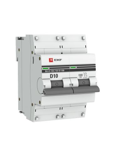 Автоматический выключатель 2P  10А (D) 10kA ВА 47-100 EKF PROxima (mcb47100-2-10D-pro)