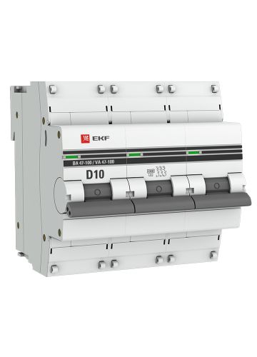 Автоматический выключатель 3P  10А (D) 10kA ВА 47-100 EKF PROxima (mcb47100-3-10D-pro)