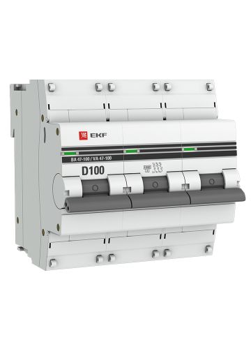 Автоматический выключатель 3P 100А (D) 10kA ВА 47-100 EKF PROxima (mcb47100-3-100D-pro)