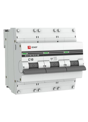 Автоматический выключатель 3P  10А (C) 10kA ВА 47-100 EKF PROxima (mcb47100-3-10C-pro)