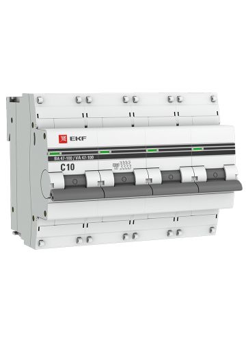 Автоматический выключатель 4P  10А (C) 10kA ВА 47-100 EKF PROxima (mcb47100-4-10C-pro)