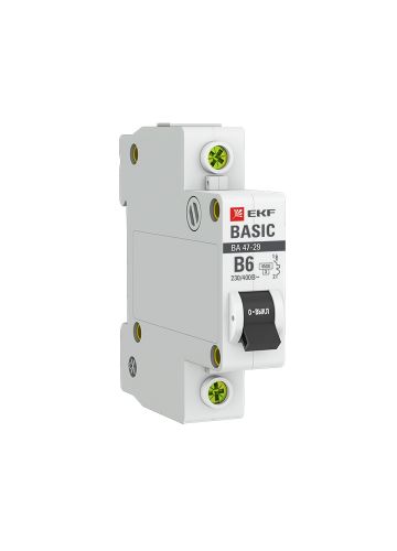 Автоматический выключатель 1P  6А (B) 4,5кА ВА 47-29 EKF Basic (mcb4729-1-06-B)