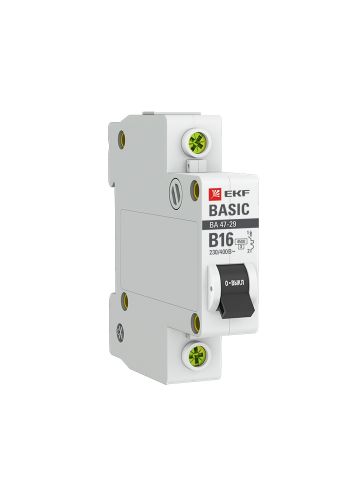 Автоматический выключатель 1P 16А (B) 4,5кА ВА 47-29 EKF Basic (mcb4729-1-16-B)