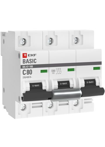 Автоматический выключатель 3P  80А (C) 10kA ВА 47-100 EKF Basic (mcb47100-3-80C-bas)
