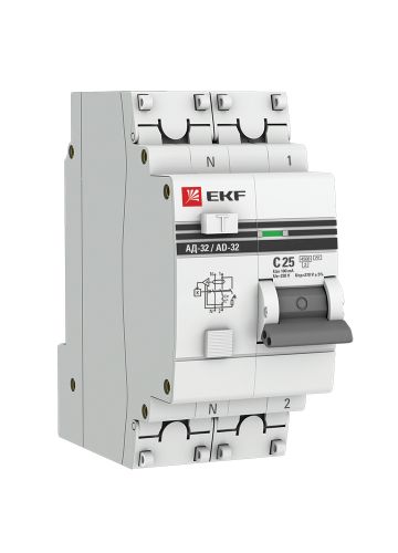 Дифференциальный автомат АД-32 1P+N 25А/100А (хар. C, AC, электронный, защита 270В) 4,5кА EKF PROxima (DA32-25-100-pro)