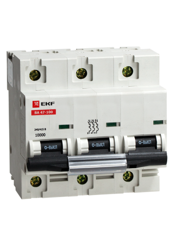 Автоматический выключатель ВА 47-100, 3P 10А (C) 10kA EKF (mcb47100-3-10C)
