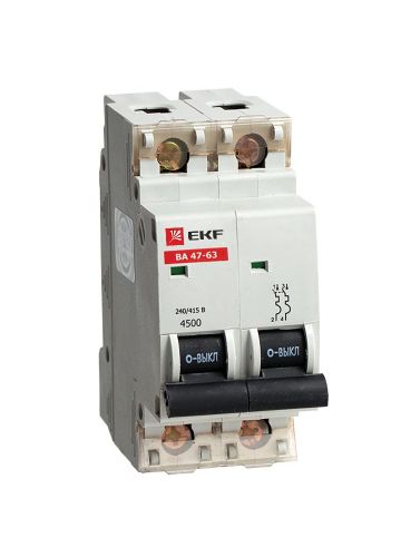 Автоматический выключатель ВА 47-63, 2P 2,5А (D) 4,5kA EKF (mcb4763-2-2.5D)