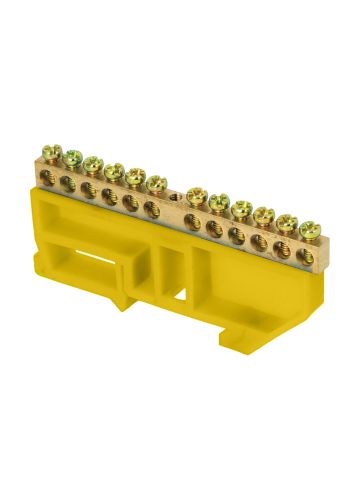 Шина "0" N (6х9мм) 12 отверстий латунь изолятор на DIN-рейку розничный стикер EKF PROxima, желтый (sn0-63-12-dz-r)