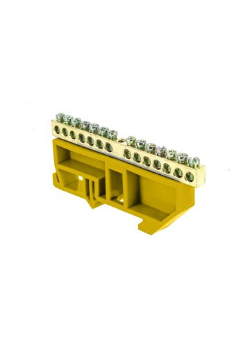 Шина "0" N (6х9мм) 14 отверстий латунь изолятор на DIN-рейку EKF PROxima, желтый (sn0-63-14-dz)