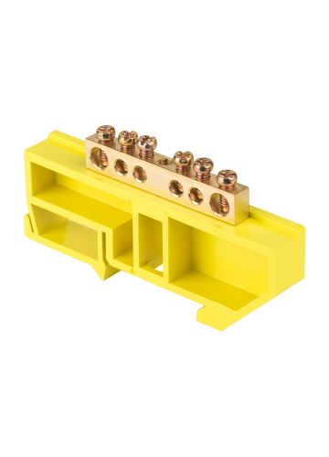 Шина "0" N (6х9мм) 6 отверстий латунь  изолятор на DIN-рейку розничный стикер EKF PROxima, желтый (sn0-63-06-dz-r)