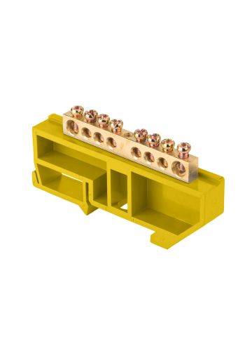 Шина "0" N (6х9мм) 8 отверстий латунь изолятор на DIN-рейку розничный стикер EKF PROxima,  желтый  (sn0-63-08-dz-r)