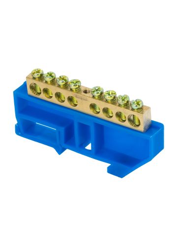 Шина "0" N (8х12мм) 8 отверстий латунь изолятор на DIN-рейку розничный стикер EKF PROxima, синий (sn0-125-8-d-r)