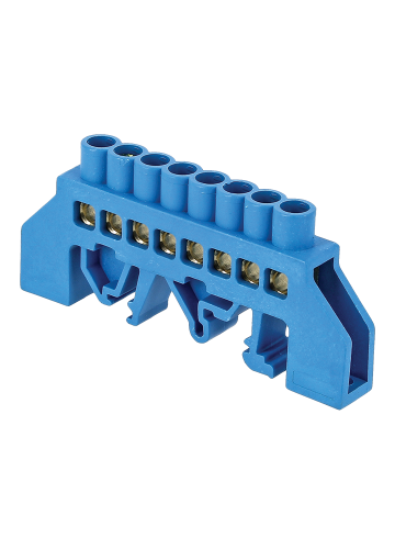 Шина "0" N (8х12мм) 8 отверстий латунь нейлоновый корпус комбинированный розничный стикер EKF PROxima, синий  (sn0-125-8-dn-r)