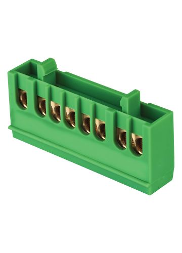 Шина "0" PE (6х9мм) 8 отверстий латунь изолированный корпус на DIN-рейку розничный стикер EKF PROxima, зеленый (sn0-63-8-ig-r)